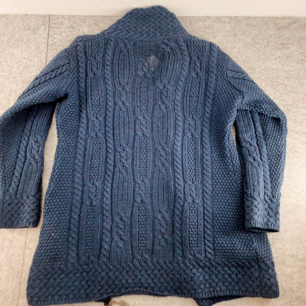 Aran Woollen Mills Small | Blue Merino Wool Cable Knit Full Zip Cardigan Sweater - Picture 5 of 7